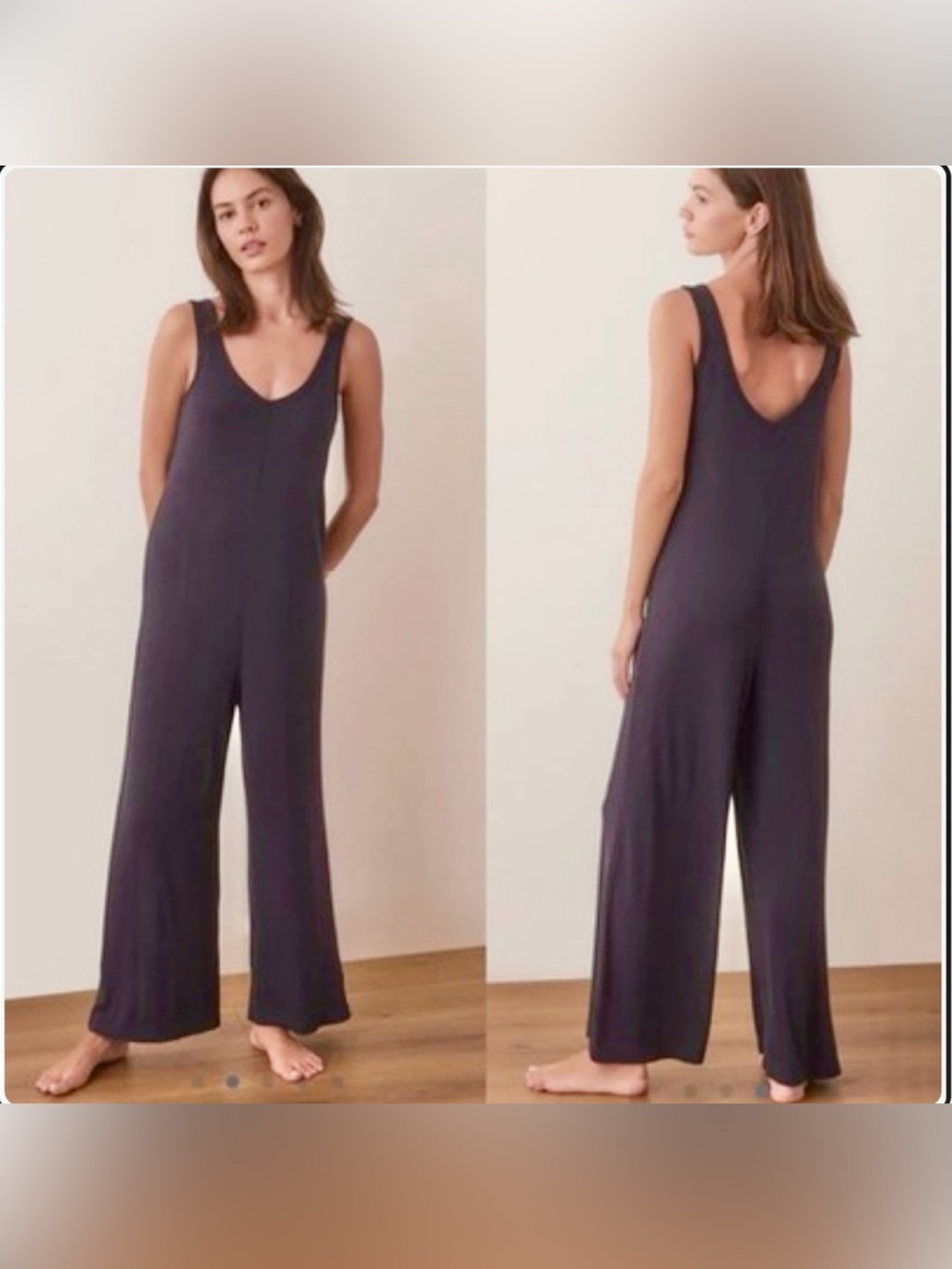 Marine Layer Lexi Ribbed Lightweight Lounge Oversized Jumpsuit in Navy size S